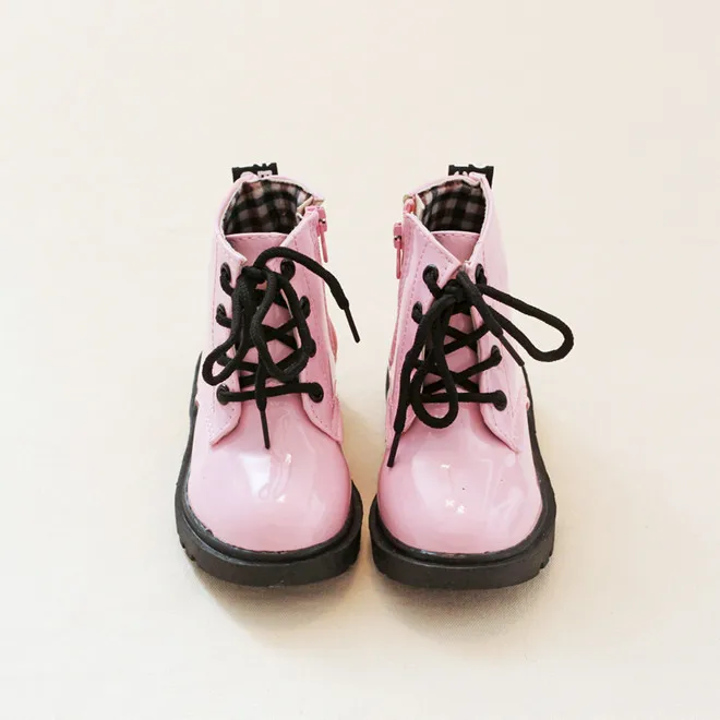 Детские Ботинки martin из искусственной кожи; водонепроницаемые ботинки для девочек; зимняя Нескользящая Обувь На Шнуровке Для мальчиков; детские зимние ботинки - Цвет: Розовый