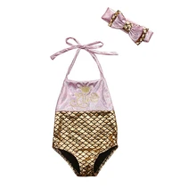 Купальный костюм русалки для девочек; бикини-боди; летний купальник; купальный костюм; повязка на голову; пляжная одежда для девочек