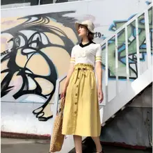 Женская юбка лето осень длина до колена корейская элегантная юбка на пуговицах с высокой талией Женская плиссированная школьная юбка