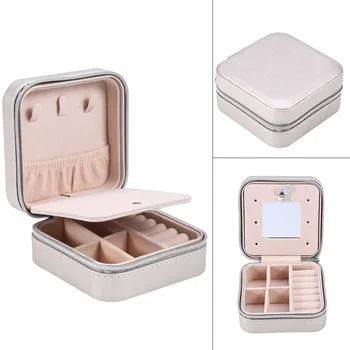

Jewelry Box Earrings Necklace Ring Storage Case Casket Travel PU Zipper Mini Organizer Ear Studs Display Stand Holder Showcase