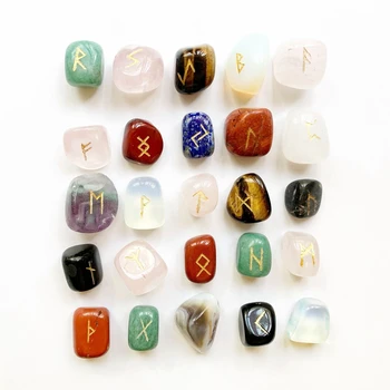 

Natural Stone Runes Set Mixed Tumbled Stones Bulk Crystals Runes Viking Amulet Rune Stones Divination Random Materials 25pcs