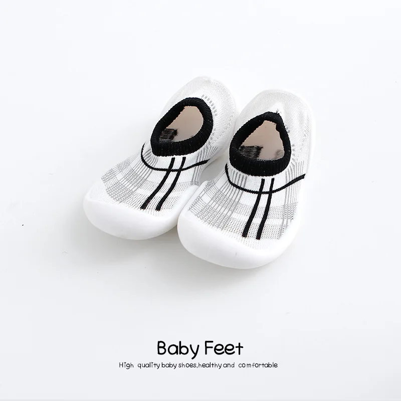 Корейская Детская домашняя обувь с леопардовым принтом для мальчиков от 1 до 3 лет, детские носки обувь для маленьких девочек с леопардовым принтом - Цвет: white strip