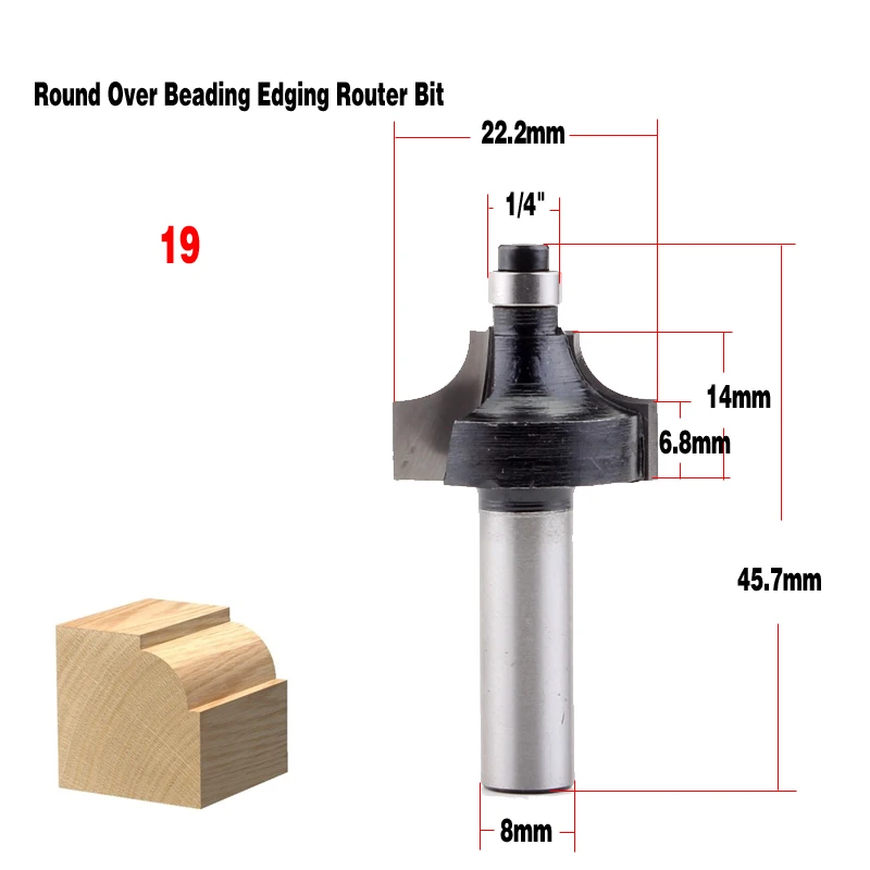 1 шт. 8 мм хвостовик древесины маршрутизатор бит прямой Концевая фреза триммер очистка заподлицо отделка угловая круглая бухта коробка биты инструменты фреза - Длина режущей кромки: 19NO
