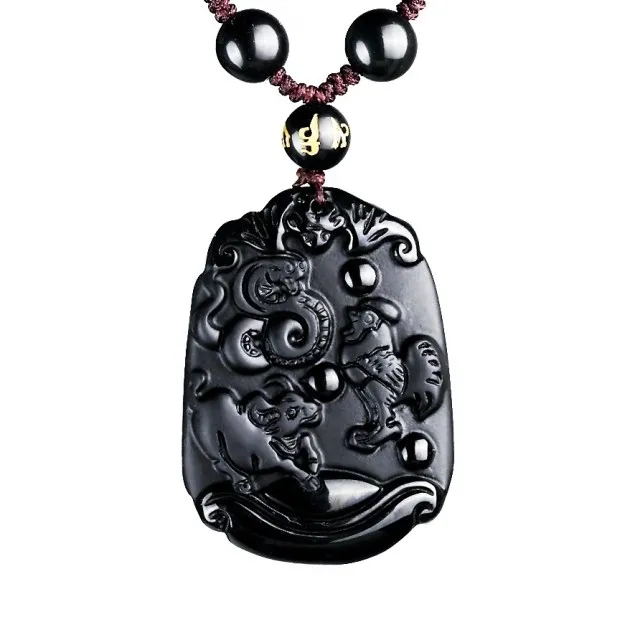 

A snake / chicken / cow amulet matte Obsidian Siyou ugly ugly he has money through wall Pendant diy real stone Obsidian jewelry