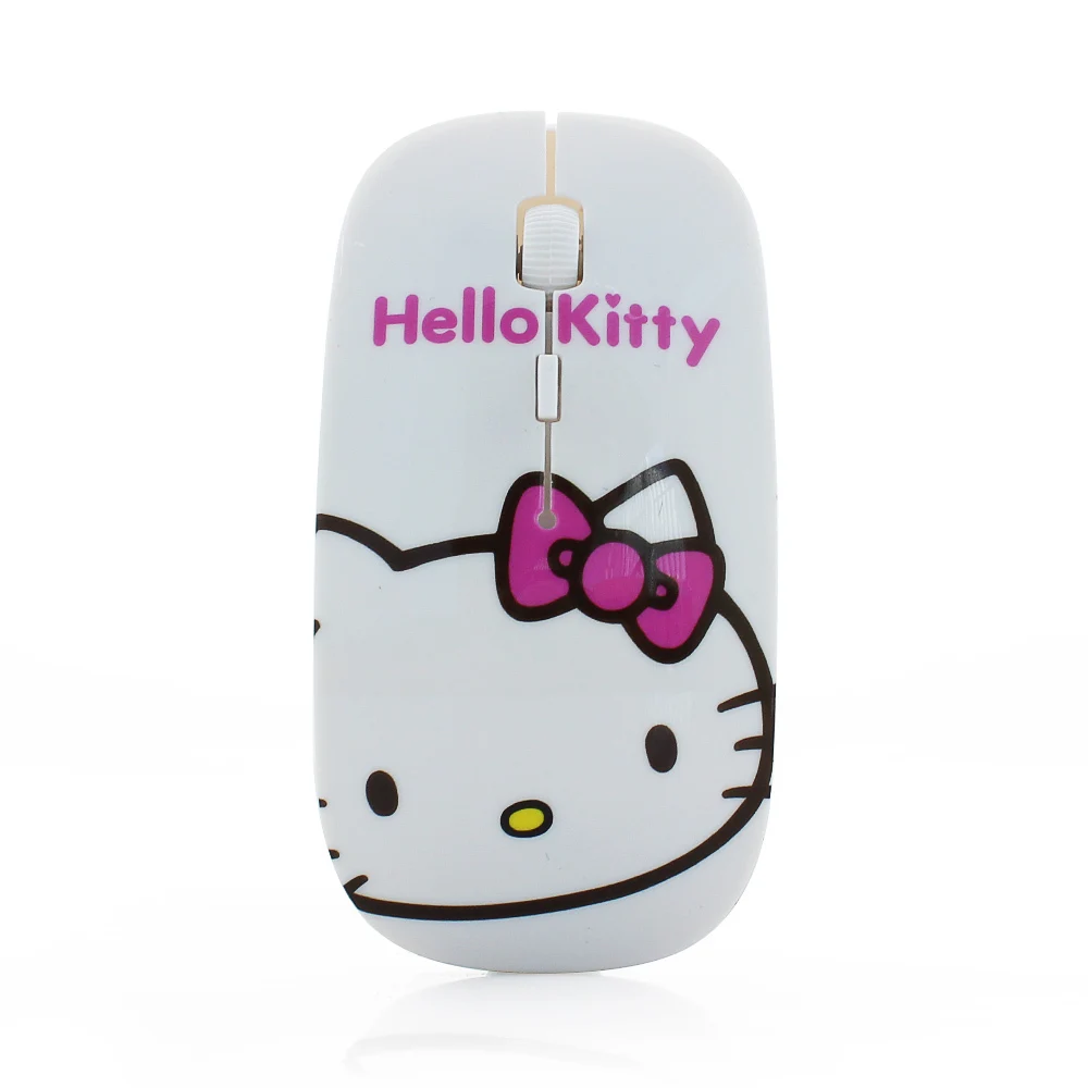 CHUYI hello kitty/паутина/британский флаг ультра тонкая беспроводная мышь 1600 dpi USB оптическая тонкая Mause компьютерная мышь для девочки подарок - Цвет: Hello Kitty White