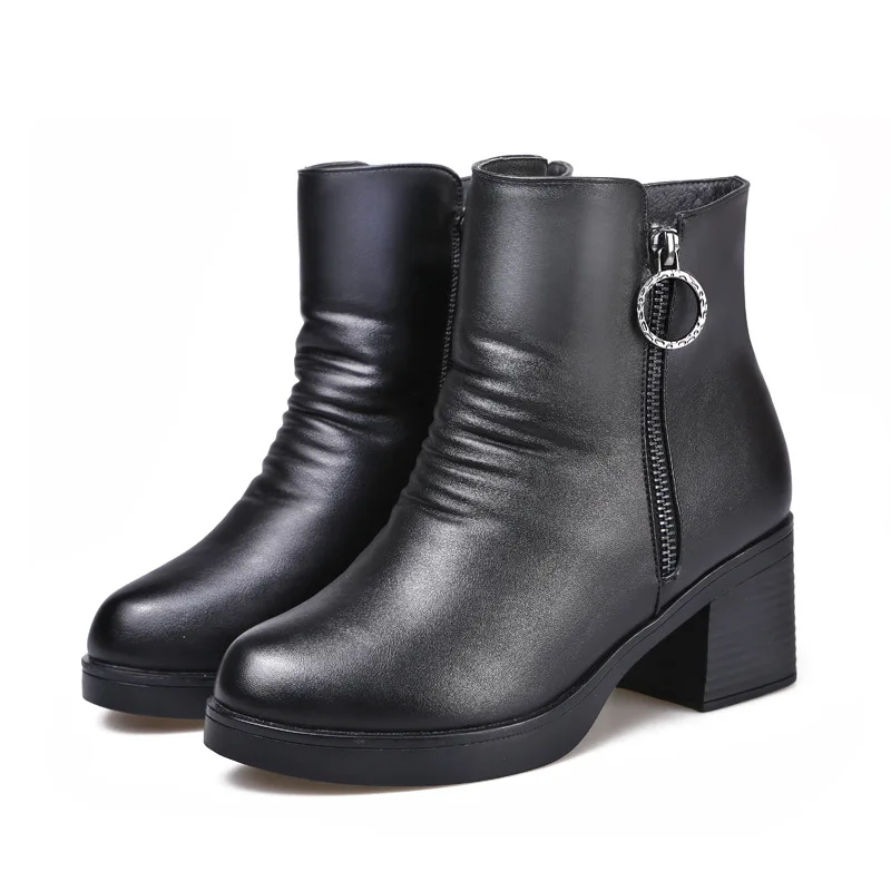 Wolle Schnee Zxryxgs Einem Neue Marke 2018 Winter High Rindsleder Dick Mit Heels Stiefeletten Pelz Schuhe Schwarzes Stiefel Frauen OqwOHfrI