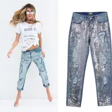 Летние брюки женские ретро брюки с высокой талией женские джинсовые джинсы с блестками джинсовые брюки для женщин
