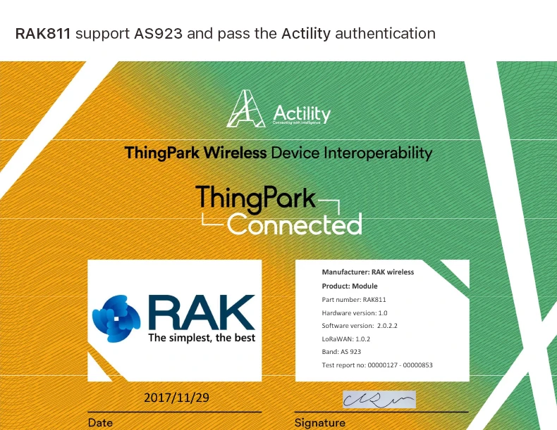 RAK811 LoRa модуль, SX1276, 868/915 МГц, поддержка AS923 и LoraWan, с TELEC CE, FCC, KCC Сертификация/сертификация, 3000 метров