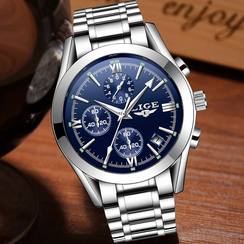

LIGE Watches Men Top Brand Luxury Men's Sports military Watch Men Stainless Steel Waterproof Quartz Wristwatch relogio masculino
