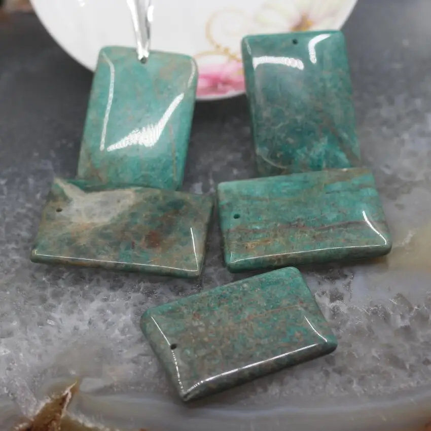 

New!!! 5pcs Natural Peruvian Amazonite Top Drilled Rectangle Slab Pendants,Amazonite Jades Slice Nugget Cabochon Charms Jewelry
