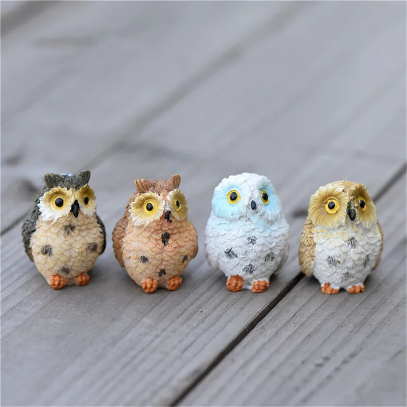 

2pc Cute Owls Animal Resin Miniatures Figurine Craft Bonsai Pots Home Fairy Garden Ornament Decoration Terrarium Decor
