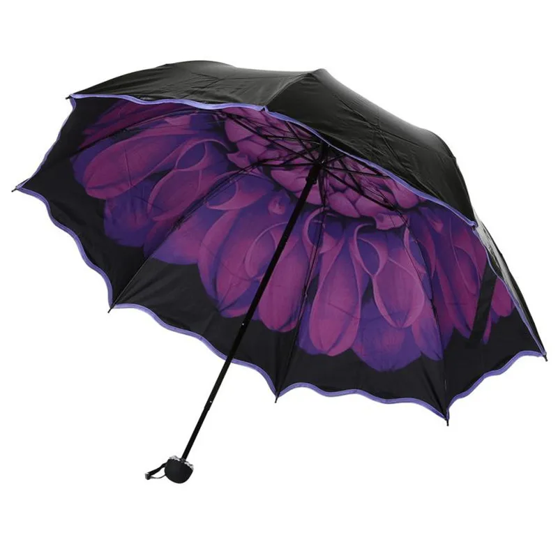 Большой цветной складной зонтик от дождя с цветами, Черный Уличный дорожный зонтик с защитой от УФ-лучей, складные зонты для защиты от ветра