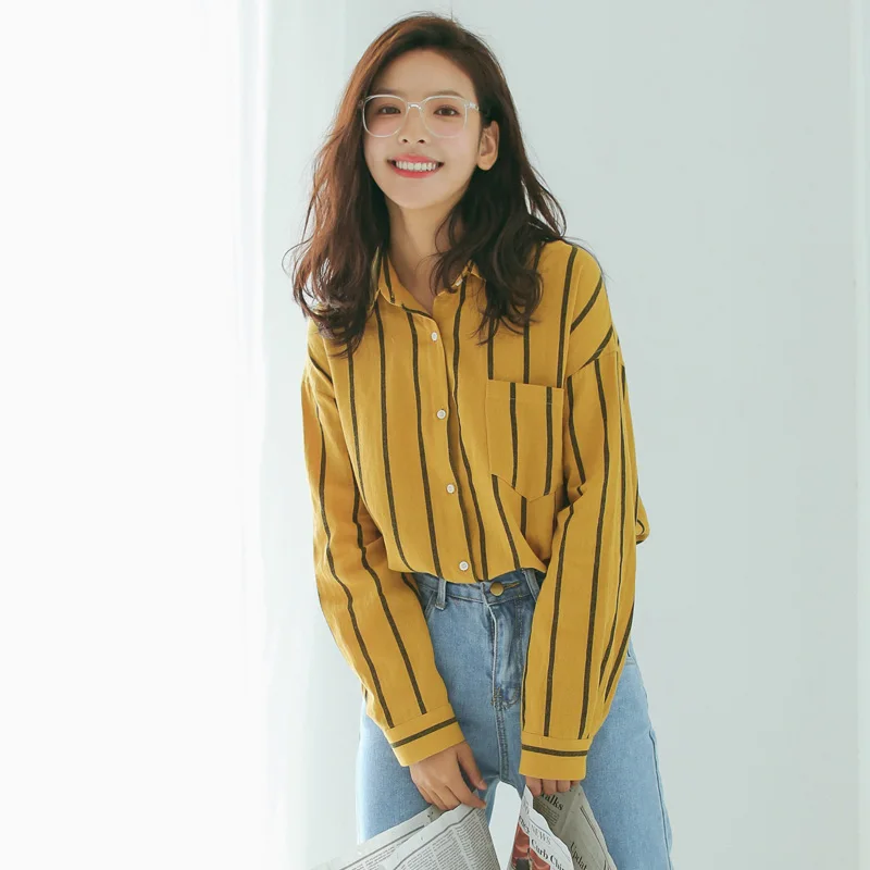 

Women's Shirts Girl Kawaii Ulzzang Vintage Chic Striped Korean Japan Shirt Retro Lady Punk Harajuku Tunic For Women Top