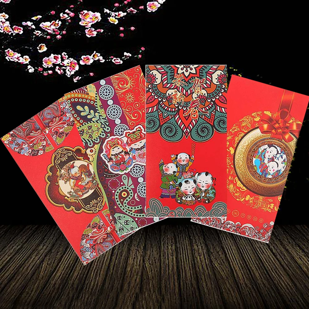 Праздничные красные конверты в китайском стиле, 24 штуки, 6,7x3,5 дюйма, подарочная карта, красные карманы для денег на свадьбу, китайский год