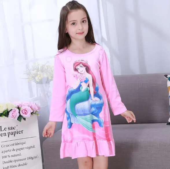 Весенне-осенняя пижама для больших девочек детская ночная рубашка с длинными рукавами, милое детское платье для сна с героями мультфильмов для маленьких девочек От 2 до 13 лет UY9