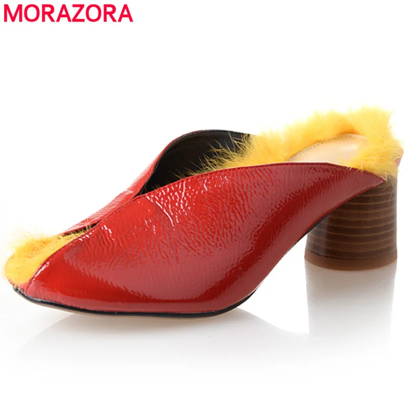 

MORAZORA Plus size 33-43 New fashion genuine leather shoes women sandals fur slingback spring summer shoes mules female