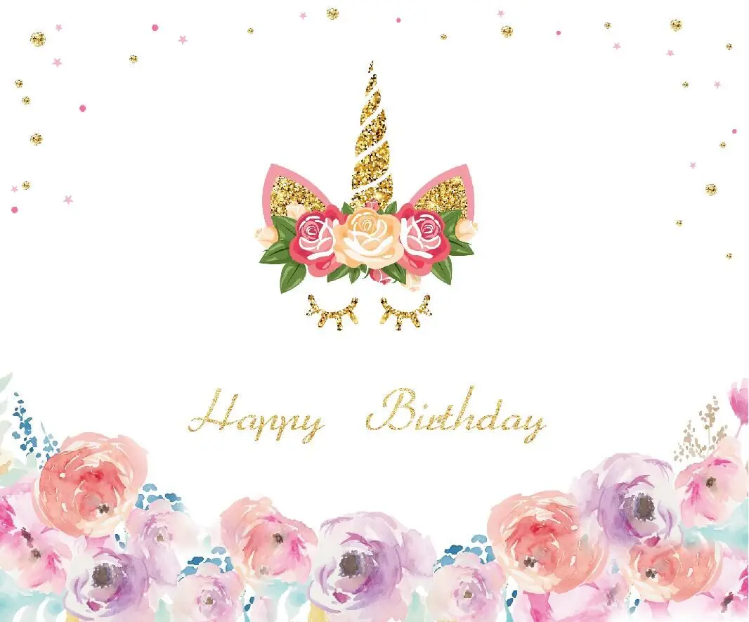 Unicorn birthday party, unicorn party banner backdrop,gold unicorn floral baby shower dector, Magical Birthday Backrops W-298