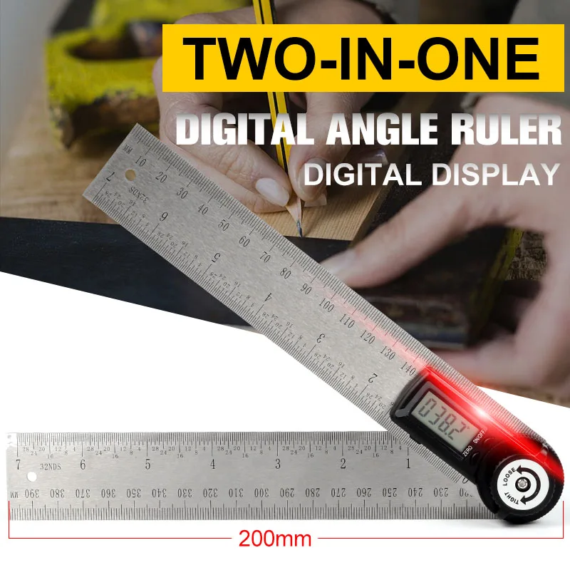 

2 IN 1 Digital Angle Ruler Stainless Steel Ruler Intelligent LCD Digital Display Measurement Tools Hand Tool Set