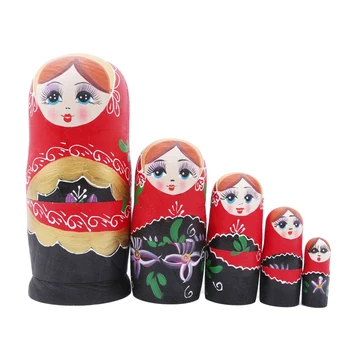 

5Pcs/Set Classical Cute Wooden Matryoshka Dolls Wood Russian Nesting Doll Set for Kids Handmade Crafts Home Decor Birthday Gift
