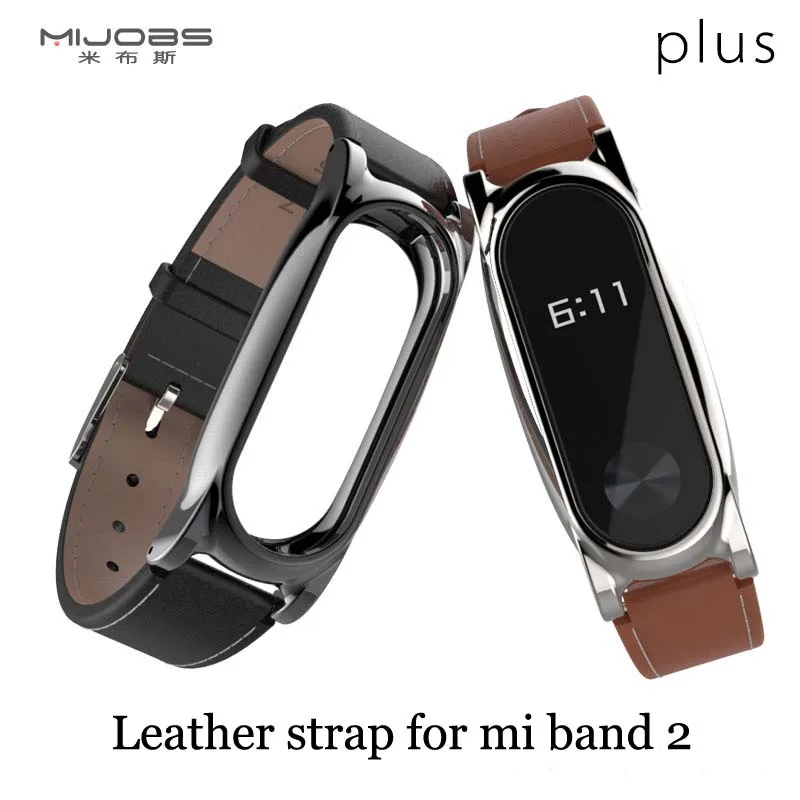 

Mijobs Leather Strap For Xiaomi Mi Band 2 Wrist Straps Screwless Bracelet miband2 Smart Band Replace Accessories For Mi Band 2