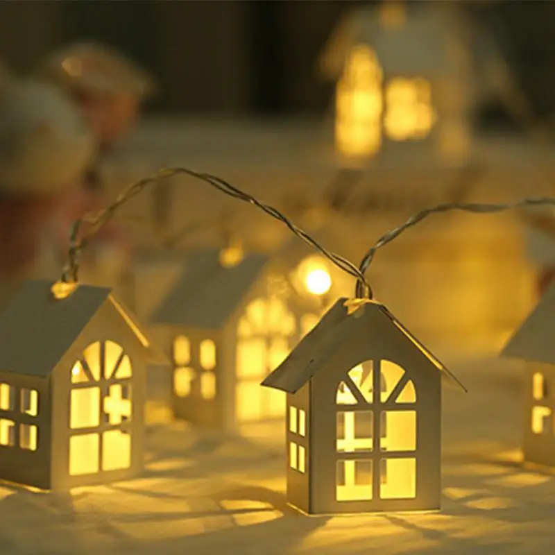 

HOT SALE 2M 10LEDs Battery Operated/USB LED Wood House Christmas holiday String Lights for Interior Wedding Decoration
