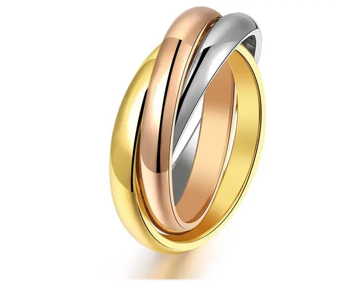 

Three Circle Three colors for women Rings size 5 6 7 8 9 smooth finger rings stainless steel ring Rose gold jewelry GJ423