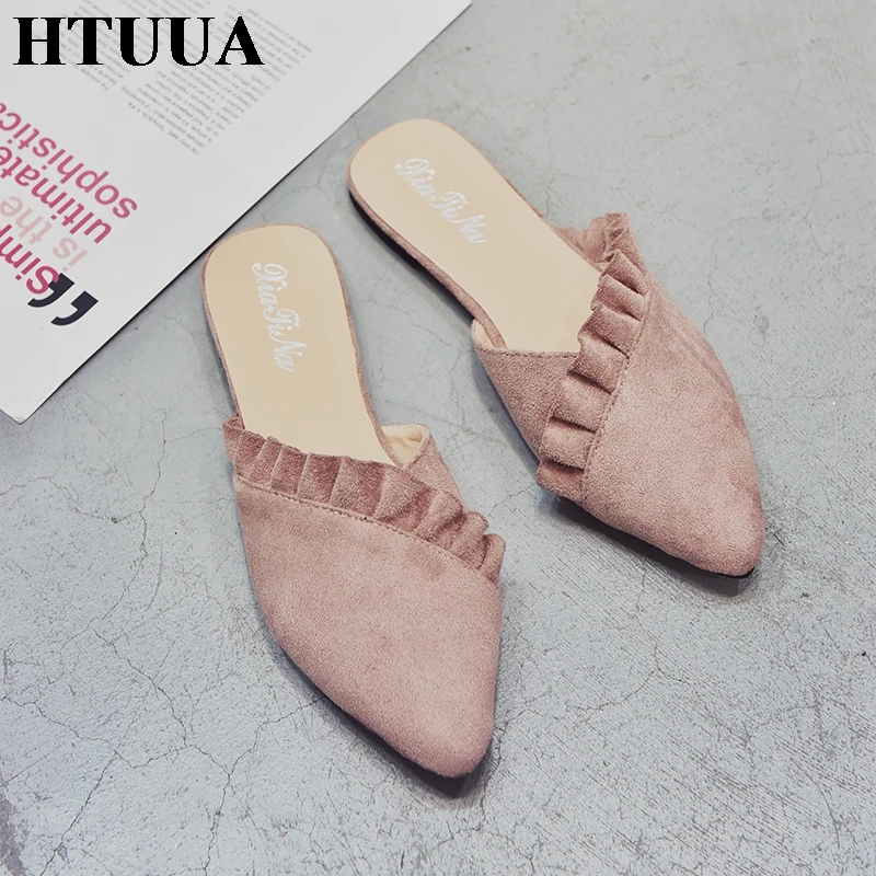 Новинка 2019 женские тапочки HTUUA летняя обувь слипоны на плоской подошве модные