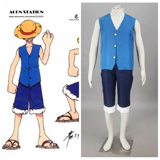 One Piece Cosplay Costume Monkey D Luffy 1st Generation unisex full set  clothes (Vest+Shorts+Hat)