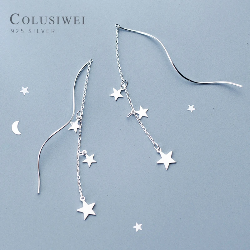 

Colusiwei Stars Drop Earrings for Girl 925 Sterling Silver Long Tassel Dangle Chain Earrings Female 2019 Mode Brincos Jewelry