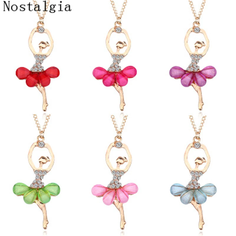 

Fashion Crystal Ballet Dancer Girl Pendants Necklaces Acrylic Gold Fairy Princess Girls Choker Necklace Women Jewelry BestFriend
