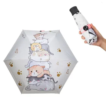 

cute cat children automatic folding umbrella anti uv cartoon gift pastoral TTK waterproof sun umbrella rain women parasol female