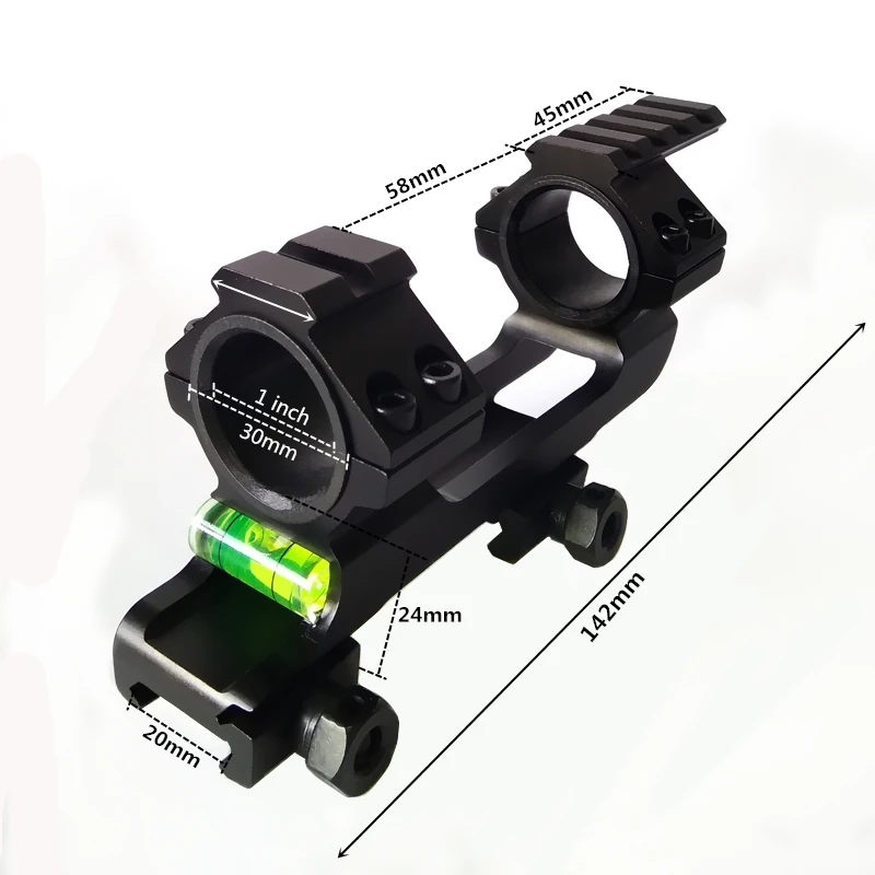 

FIRECLUB 30mm One Piece Scope Rail Mount Dual Ring with Spirit Bubble Level Fit 20 mm Picatinny Rai w/ 1 inch Adapter 142mm 5.6"