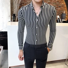 Мужская рубашка в полоску, рубашка для мужчин, фирменная Новинка, облегающая полосатая Мужская Повседневная рубашка, платье с длинным рукавом, качественный смокинг для выпускного вечера, 3XL-M