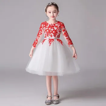 

Baby Kids Elegant Embroidery Lace Birthday Wedding Party Princess Knee-Length Mesh Dress Children Toddler Evening Formal Dress