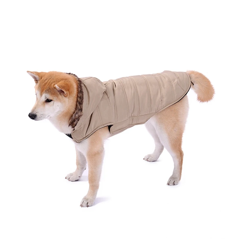 Зимние толстые теплые куртки для собак, съемный головной убор, комбинезон, ветрозащитный Теплый мех, искусственный капюшон с карманом, застежка-защелка, жилет