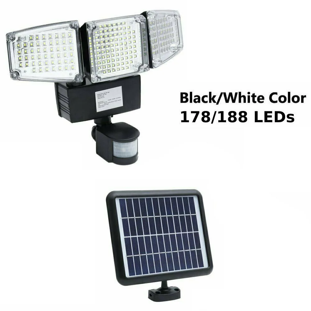 Waterproof 178/188 LED Solar Light Motion Sensor Security Lamp Three Head For Entryways Patio Yard Gardren