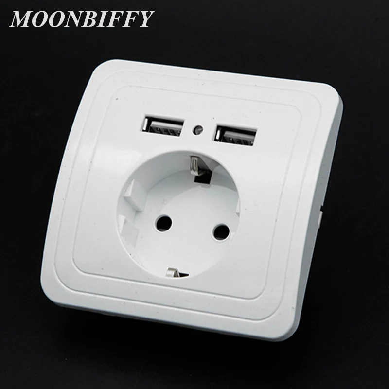 MOONBIFFY, двойной USB порт, 5 В, 2 А, электрическое настенное зарядное устройство, адаптер, штепсельная вилка европейского стандарта, переключатель, зарядная док-станция, зарядная розетка, панель