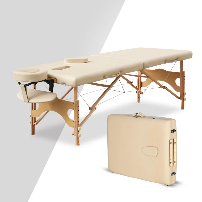 184*71 см складной массажный стол Портативный твердая деревянная, для SPA массажные столы из искусственной кожи Водонепроницаемый Красота кровать - Цвет: Beige