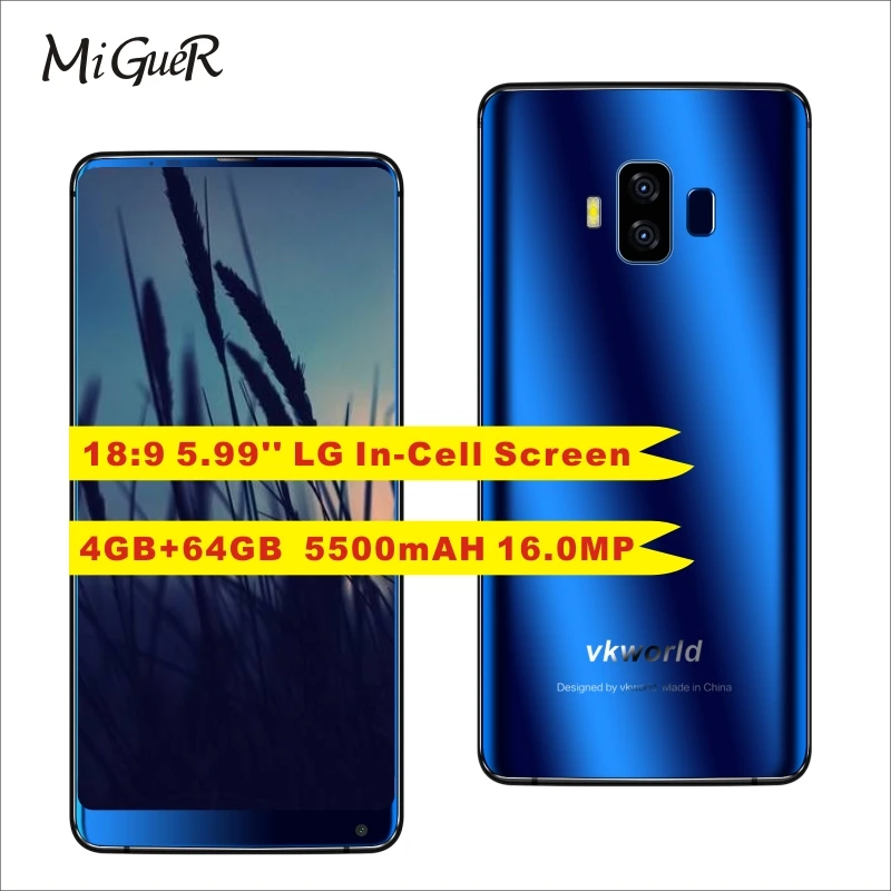 VKworld S8 5 99 'ཎ:9 полный Экран Android 7 0 Octa Core 4 GB 64 16.0MP распознавания лиц 5500 mAh