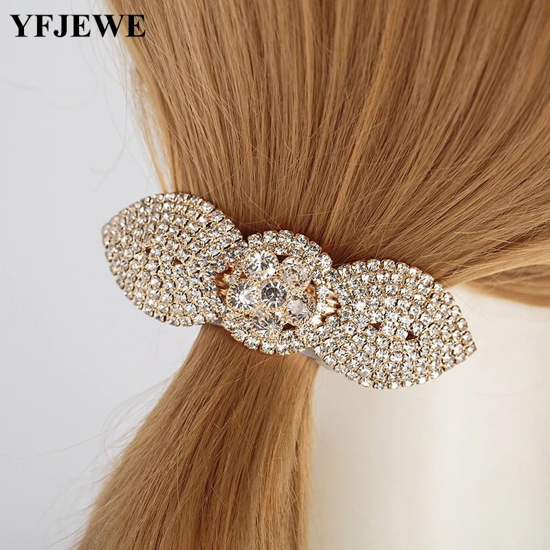 

YFJEWE New Hot Fashion Women Girl Cute Shinning Crystal Rhinestones Flower Hair Clip Jewelry Wholesale H052