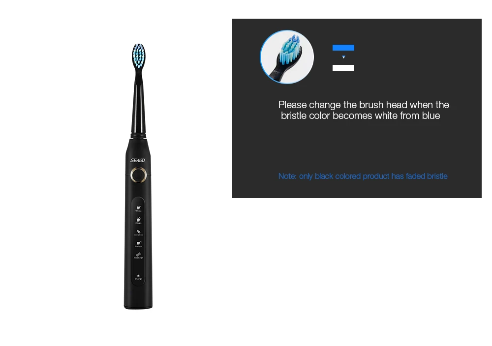  SG - 507 Electric USB Sonic Toothbrush Dentist Rechargeable Cleaner with Smart Timer Five Optional Brushing Modes Waterproof Fully Washable Replacement Heads
