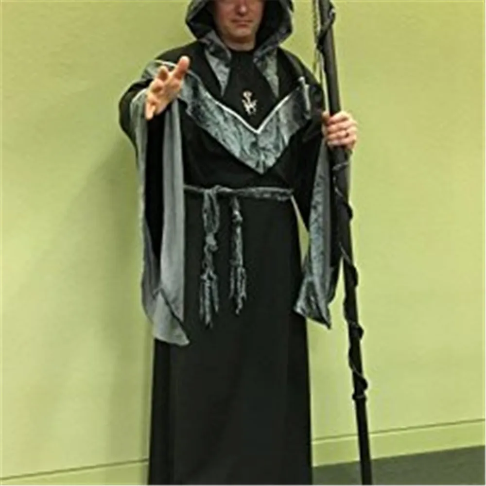 Взрослых Для мужчин мастер священник Экипировка темно-волшебника Robe монах халат религиозных Крестный отец мастер Хэллоуина дьявол ведьма