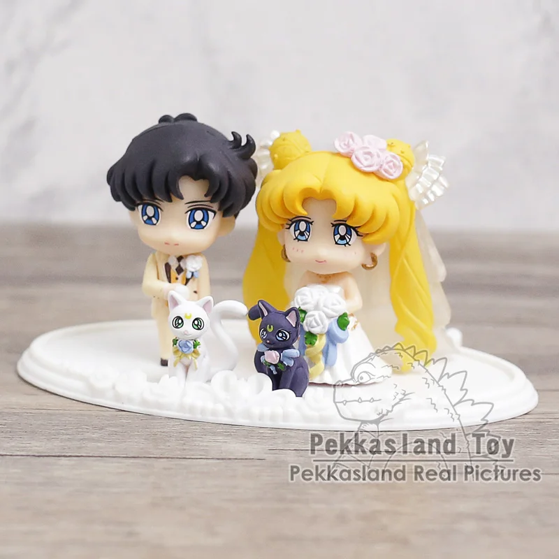 

Sailor Moon Pretty Guardian Happy Wedding Chiba Mamoru Tsukino Usagi Serenity Artemis Luna PVC Figures Toys 4pcs/set