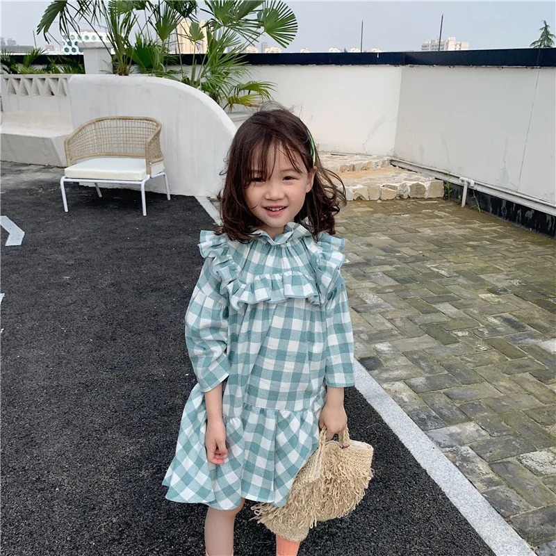 Платье в Корейском стиле с оборками для девочек модные осенние хлопковые платья для девочек 2-7 лет