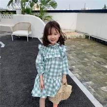 Платье в Корейском стиле с оборками для девочек модные осенние хлопковые платья для девочек 2-7 лет