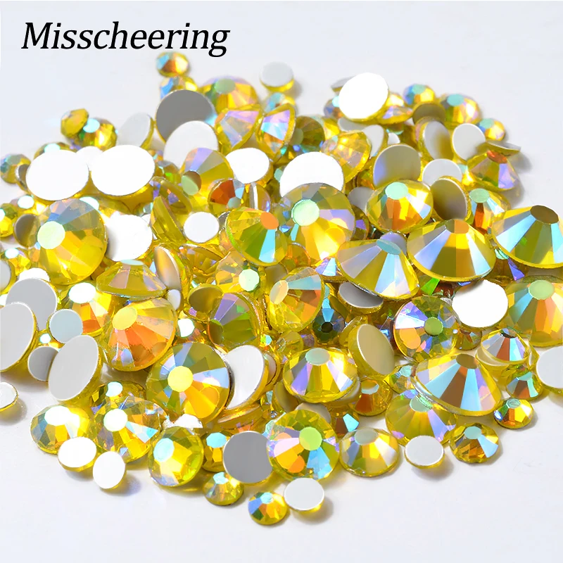 

1 Pack Citrine AB Color Nail Rhinestone Flat Back Non HotFix 3D Glitter Crystal Decorations DIY Nails Phones Garment Accessories