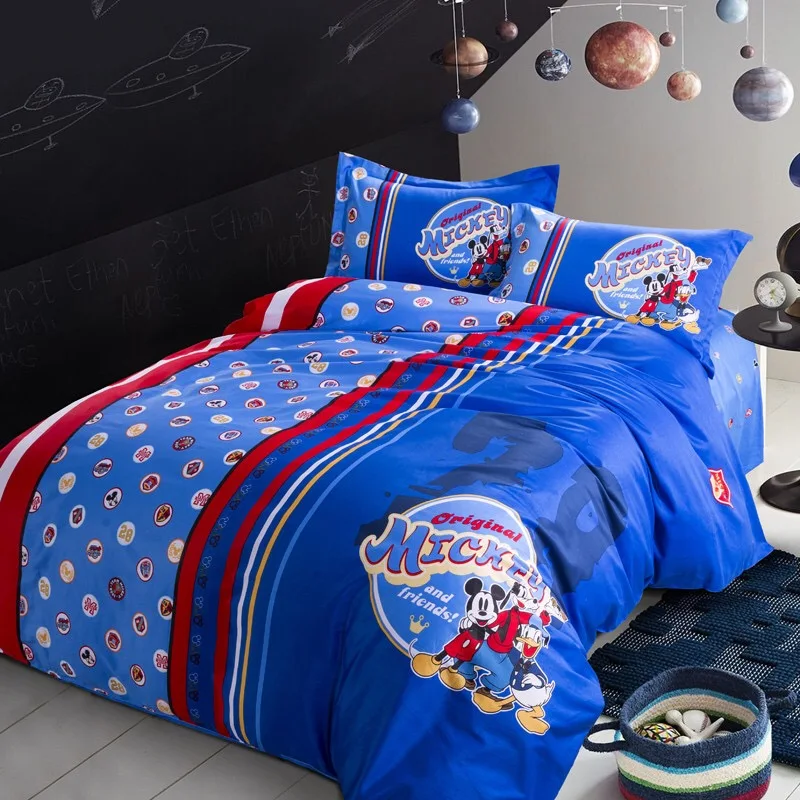 

DISNEY Original Mickey Mouse And Friends Cartoon Bedding Set 100% Cotton Duvet Cover Sheet Set Single Queen Size Kids Beddings