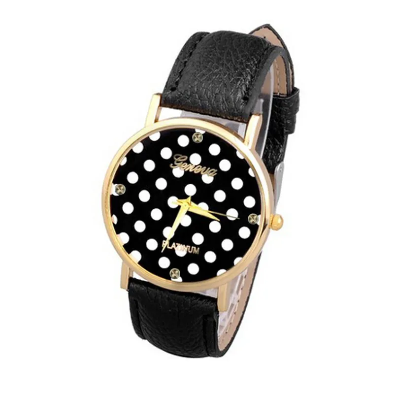 

TZ#501 Women's Watch Polka Dot Dial Quartz Trend Leather Strap Analog Watch Free Shipping