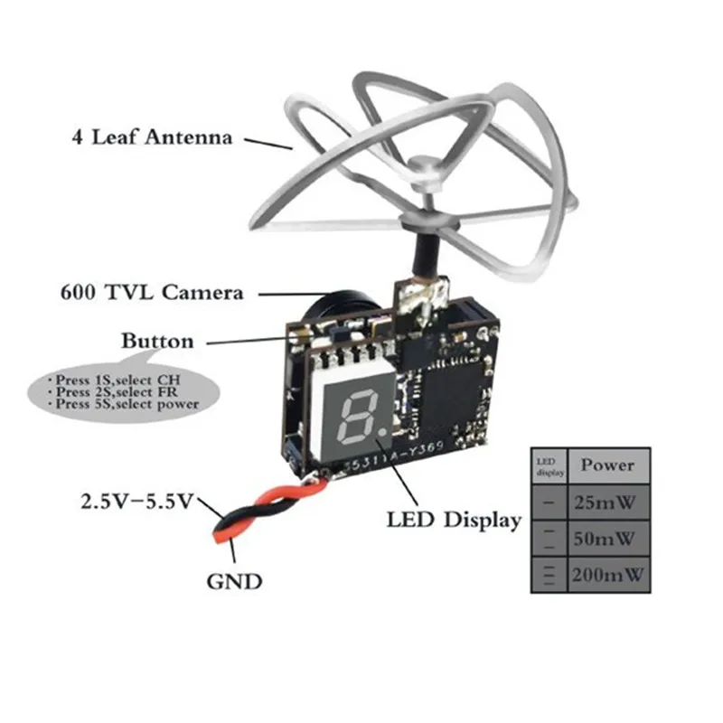 Eachine TX03 супер мини-0/25 МВт/50 мВт/200 мВт переключаемая AIO 5,8G 72CH VTX 600TVL 1/3 Cmos с видом от первого лица Камера для части FPV