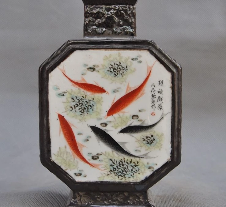 Chinese Old Yaozhou Kiln Celadon Glaze Carve Flower Pattern Porcelain Inkpad Box 